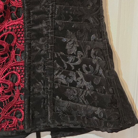 Gothic Brocade Lace-Up Corset Steampunk Black & Red Victorian Front Zipper XL - Picture 3 of 11